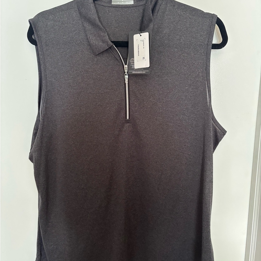NWT Callaway Dark Charcoal Half-Zip Sleeveless Polo